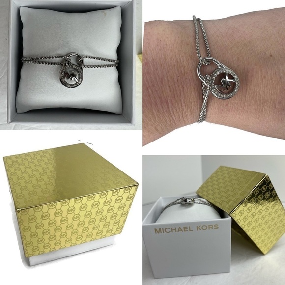 MK Michael Kors Padlock Lock Silver Pave Crystal Bracelet NWT in Box - Picture 4 of 5